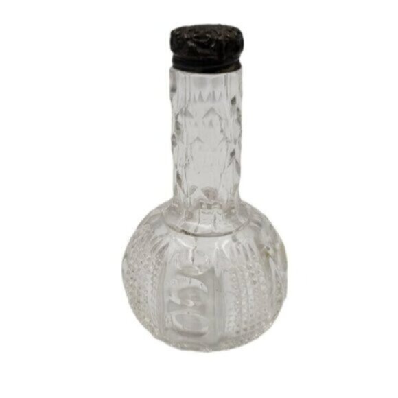 Antique Heisey Glass Punty & Diamond Bottle With Sterling Silver Top - Picture 1 of 16